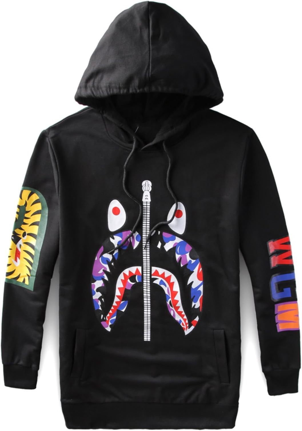 Sissiren Men's Youth Printed Lengthened Hoodie Hooded Sweatshirt Long Sleeve Shirt
