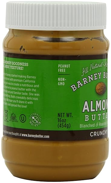 BARNEY BUTTER ALMOND BUTTER, CRUNCHY, 16 OUNCE JAR, SKIN-FREE ALMONDS, NO STIR, NON-GMO, GLUTEN FREE, KETO, PALEO, VEGAN