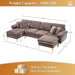 Wrofly U-Shaped Sectional Sofa Couch, 114" Comfy