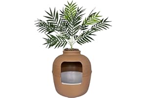 Good Pet Stuff Hidden Litter Box & Reusable Liner Essentials Kit, Round Enclosed Cat Planter Furniture, Fake Plant, Hooded Vented Carbon Filter System for Odor Control, Easy to Clean, Mocha Brown