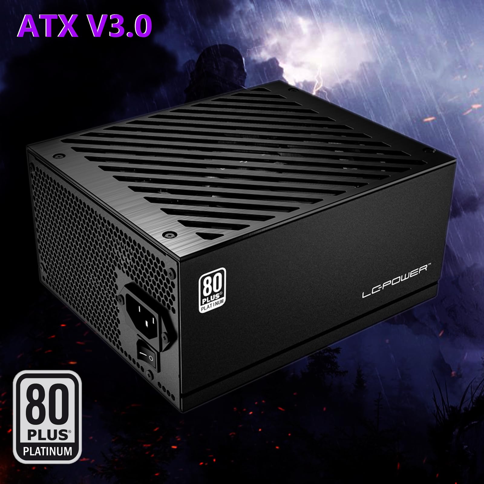 LC-Power LC1000P V3.0 Netzteil EU Stecker, 1000W, 80 Plus Platinum Zertifiziert, vollmodulares ATX 3.0, unterstützt PCIe 5.0 GPU,135 mm Lüfter,Flachkabel 6