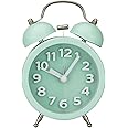 PILIFE Twin Bell Alarm Clock Loud Alarm Clock for Heavy Sleepers Bedrooms, Analog Alarm Clock, Small Alarm Clock, Retro Design for Kids, Battary Operation, 3 inch, Mint Green