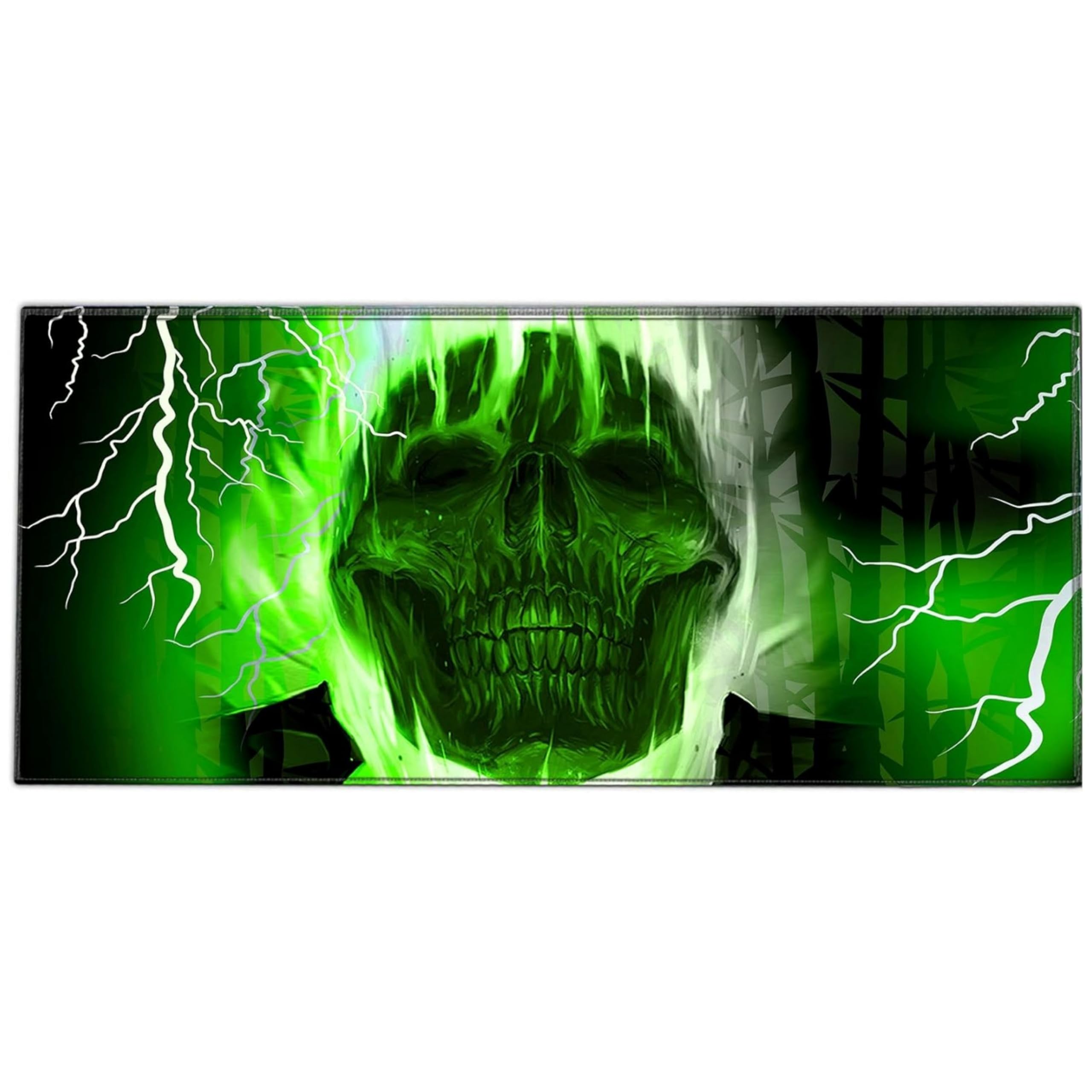 Silent Monsters Mouse Mat Size XX Large 35 x 16 inches / 90 x 40 cm, Green Skull, Stitched Edges, washable & rollable Mouse Pad, Gaming Home Office Mousemat, Mousepad non-slip & quiet, Desk Mat XXL