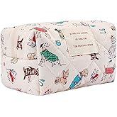 RSRSLEII Mini Size Quilted Cotton Makeup bag Cute Animal Cosmetic bag,Cotton Aesthetic Makeup Bag Large Capacity Travel Toiletry Bag for Women and Girls(Mini Puppy)