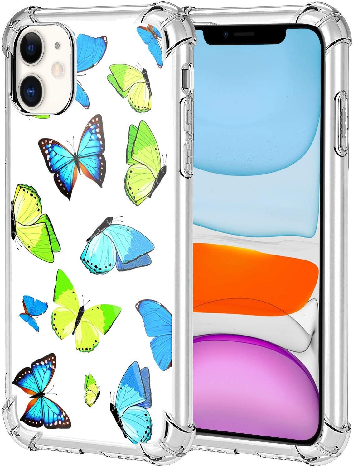 HBorna Case for iPhone 11, Soft Silicone Clear Cover for Women, with Design Floral Pattern, Slim Protective TPU Case for 2019 iPhone 11 6.1 Inch, Butterfly