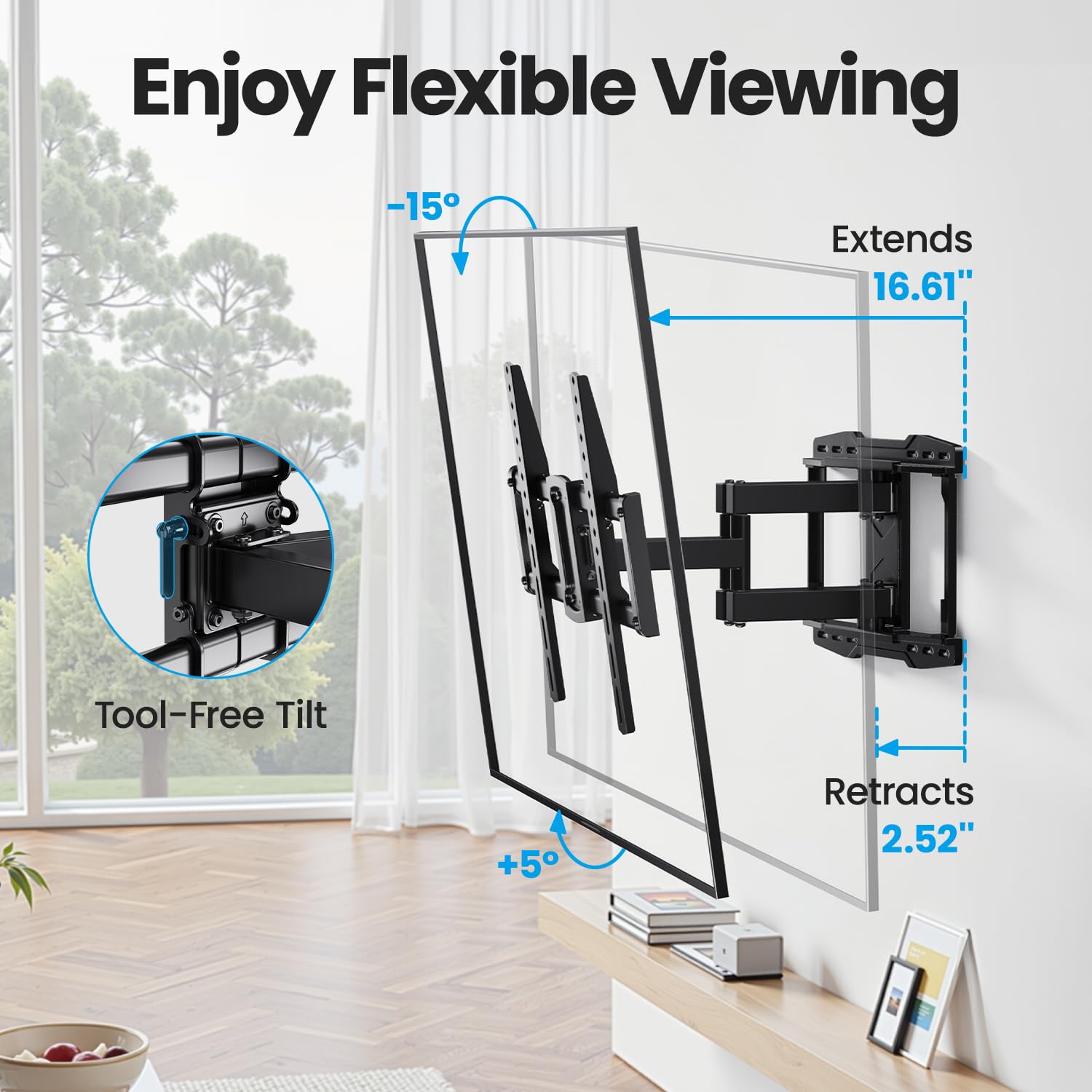 USX STAR UL Listed Full Motion TV Wall Mount Bracket for Most 37-86 inch TVs, Swivel Tilt Extension Level TV Mount, Max VESA 600x400mm, Holds up to 132lbs & 16