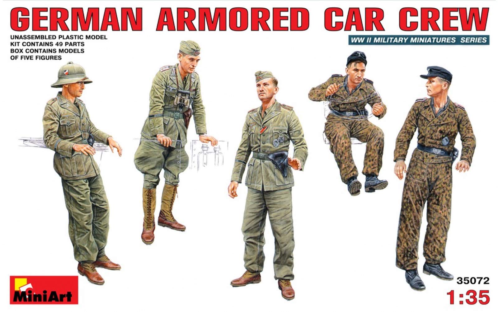 Miniart 1:35 Scale German Armoured Car Crew Plastic Model Kit (Grey)