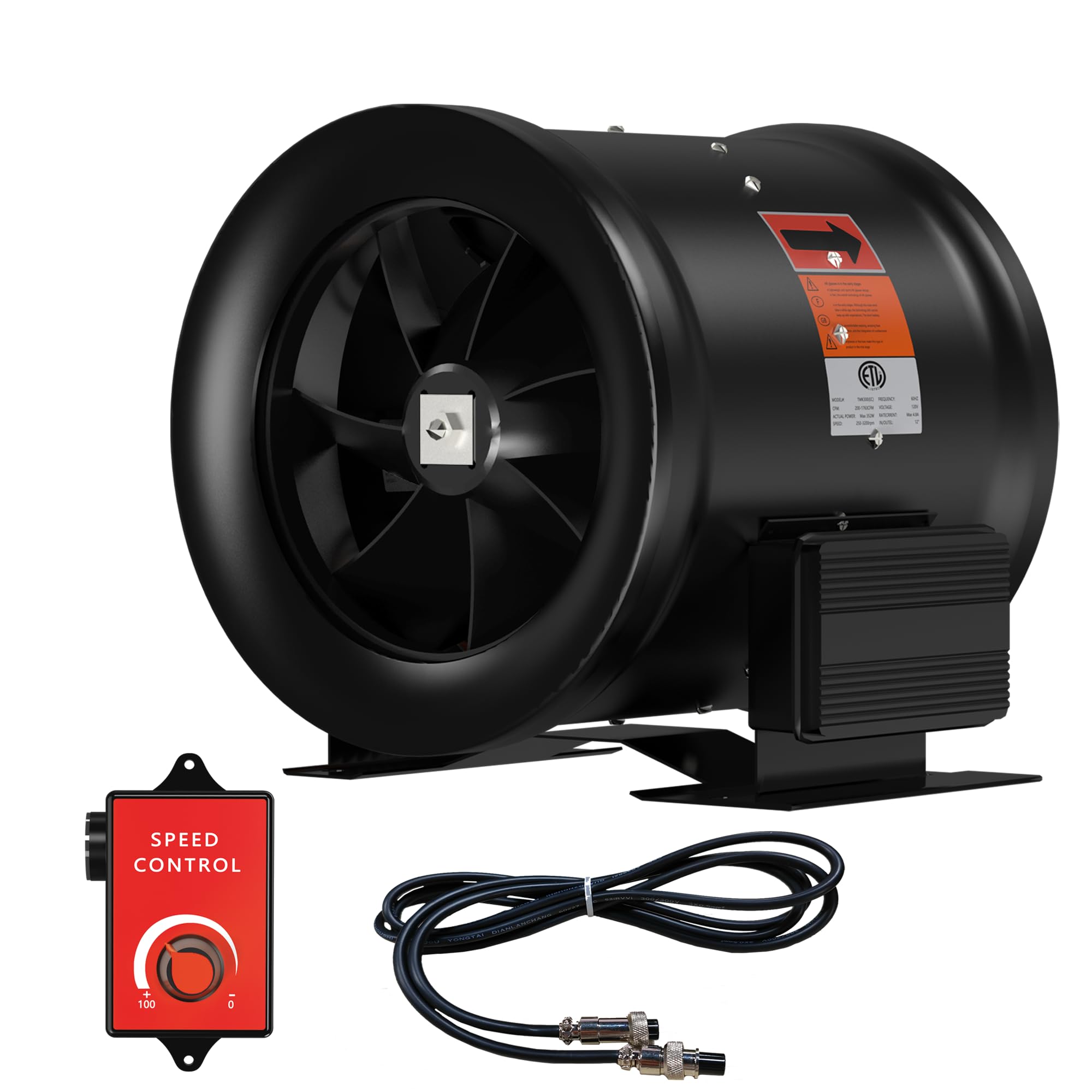 Photo 1 of FICBXRA 12 Inch Inline Duct Fan with Speed Controller - EC Motor Ventilation Exhaust Fan for Heating Cooling Booster, Grow Tents, Hydroponics, NSK/SKF bearings, ETL Listed