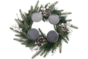 NUOBESTY Christmas Advent Wreath with Berries Pine Cones Taper Candle Holder for Pillar Candles Elegant