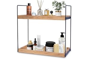 Hidden Haven - 2 Tier Bathroom Countertop Organizer Lightly Lacquered to Resist Water and Stains - Easy to Assemble-Tray Standing Decore Bathroom Organizer and Kitchen Spice Rack (Natural Wood)