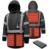 DPSAFETY Heated Jacket for Men,3M Reflective safety Heated Parka,Waterproof CLASS 3 Hi-Vis jacket,High Visibility Work Coat