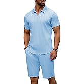 URRU Men's 2 Piece Short Set Summer Outfits Fashion Casual Short Sleeve Polo Shirt and Short Set