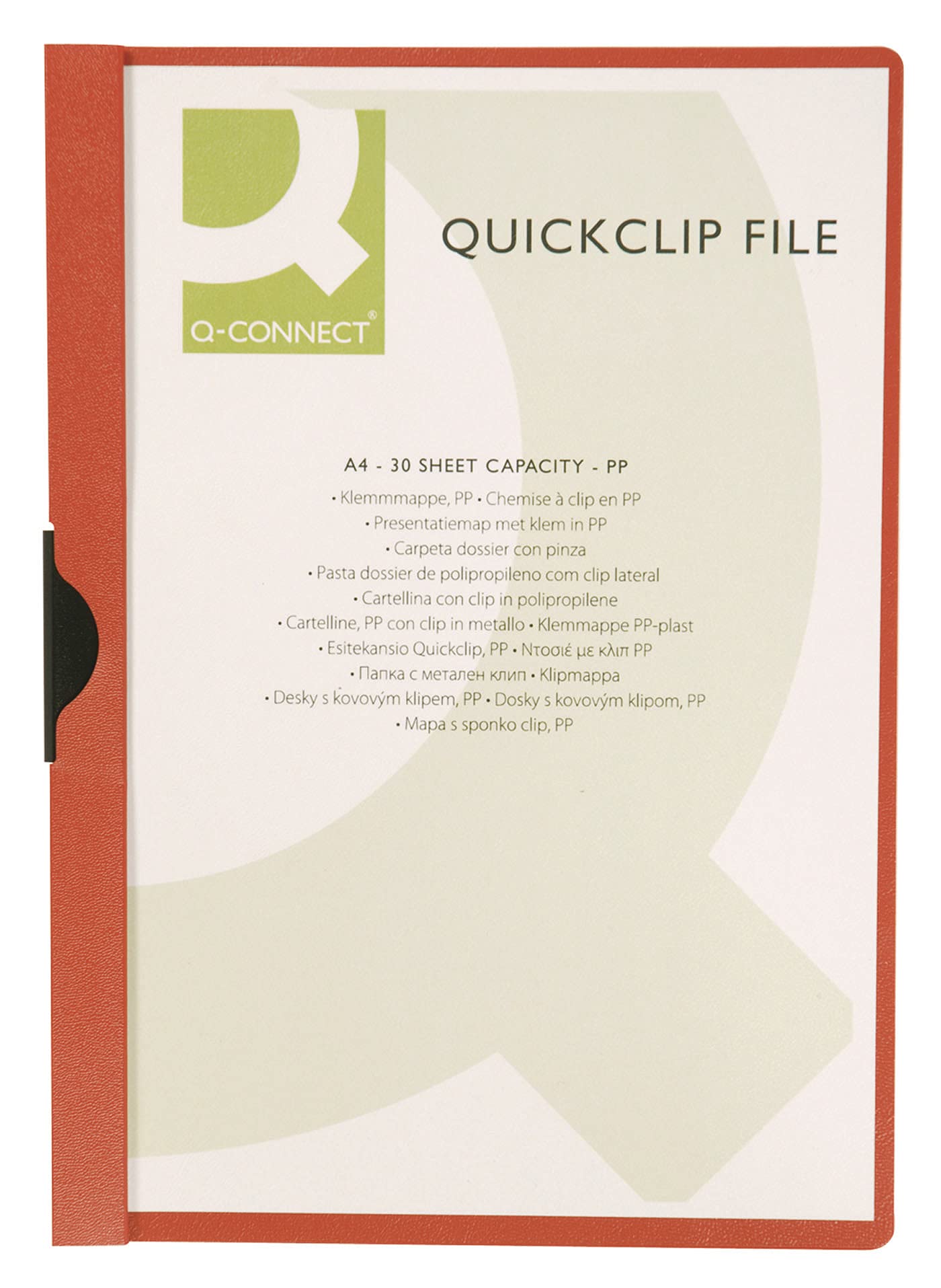 Clip Report File Q-CONNECT Metal Clip PP A4 200/350 Micron Red/Document Archiving/Type-Hard, with Metal Clip/Material-PP/Label-N.a. / Colour-Red/Format-A4 / Weight (g/m2)-N.a.