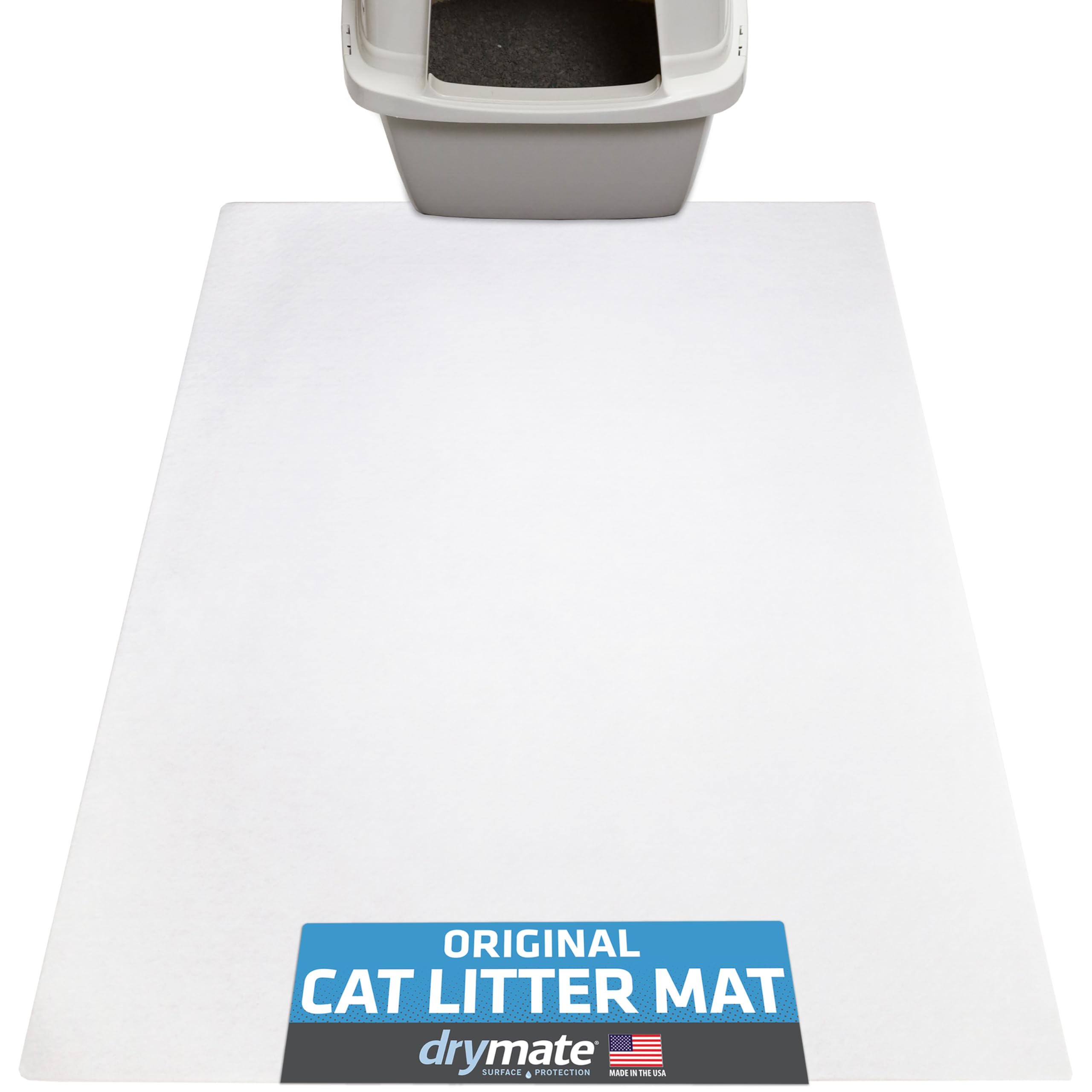 Photo 1 of Drymate Original Cat Litter Mat, Contains Mess from Box, Protects Floors, Urine-Proof, Machine Washable, Soft on Kitty Paws, Absorbent, Waterproof (USA Made, Recycled Content) (28”x36”)(White)