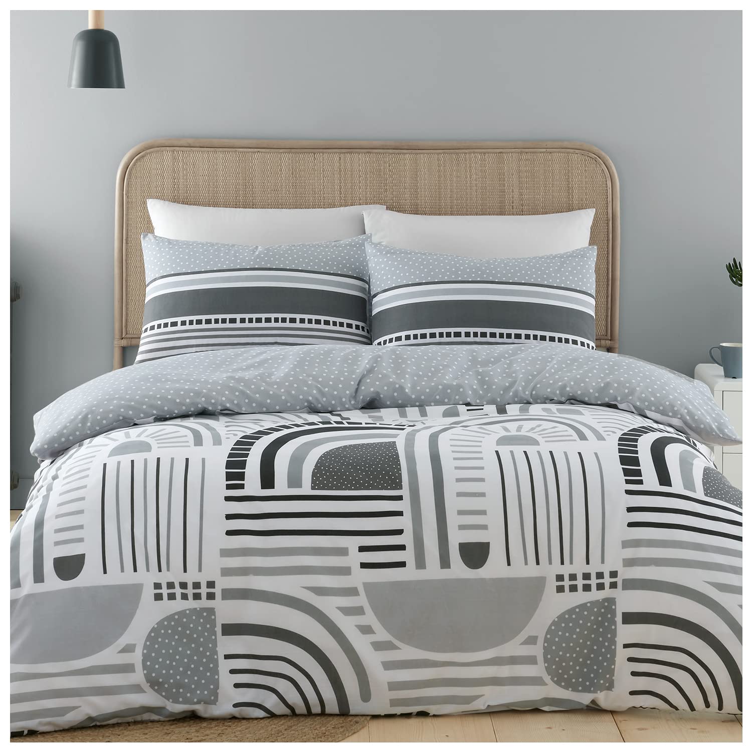 GC GAVENO CAVAILIA Stripe Duvet Cover King Size, Super Soft Reversible Polka Dots Bedding Set, Washable Bed Covers, Mono