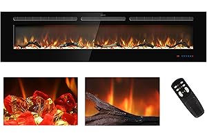 Kentsky 72 inches Electric Fireplace Inserts, Recessed and Wall Mounted Fireplace Heater, Large Screen w/Thermostat, Remote & Touch Screen, Multicolor Flame, Timer, Logs & Crystal, 750W/1500W