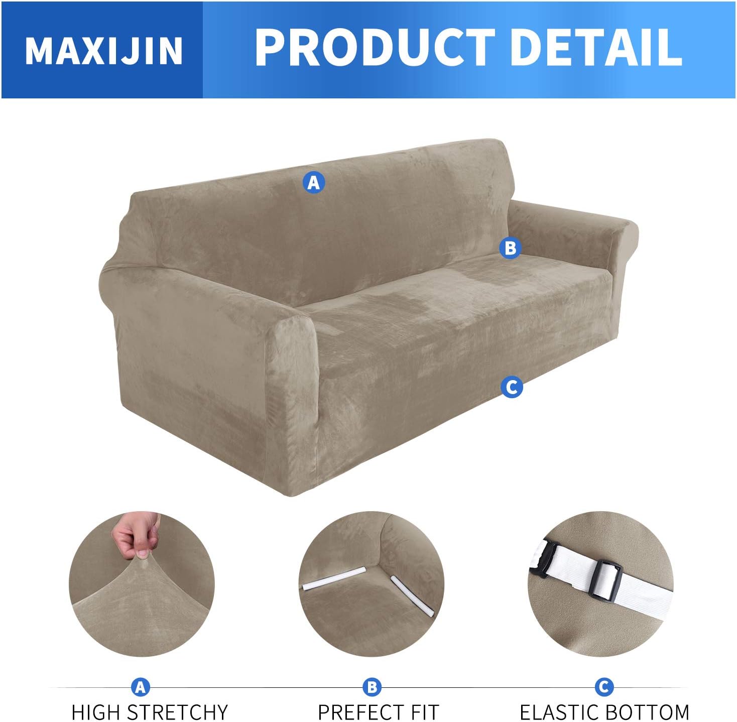 MAXIJIN Thick Velvet Chair Covers for Armchairs Super Stretch Non Slip Sofa Cover 1 Seater Dogs Cat Pet Living Room 1-Piece Elastic Couch Protector Chair Slipcover with Arms (1 Seater - Image 4