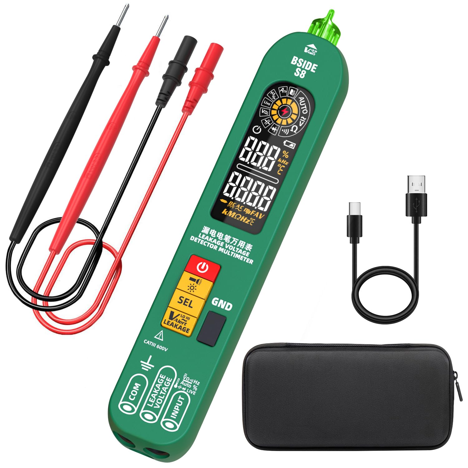 BSIDE S8 Smart Multimeter Digital AC Voltage Detector Electrical Leakage Tester 3 in 1 Large Colour Display Electric Circuit Tester Pen Rechargeable Capacitance VFD Ohm Hz Live Wire Continuity Tester