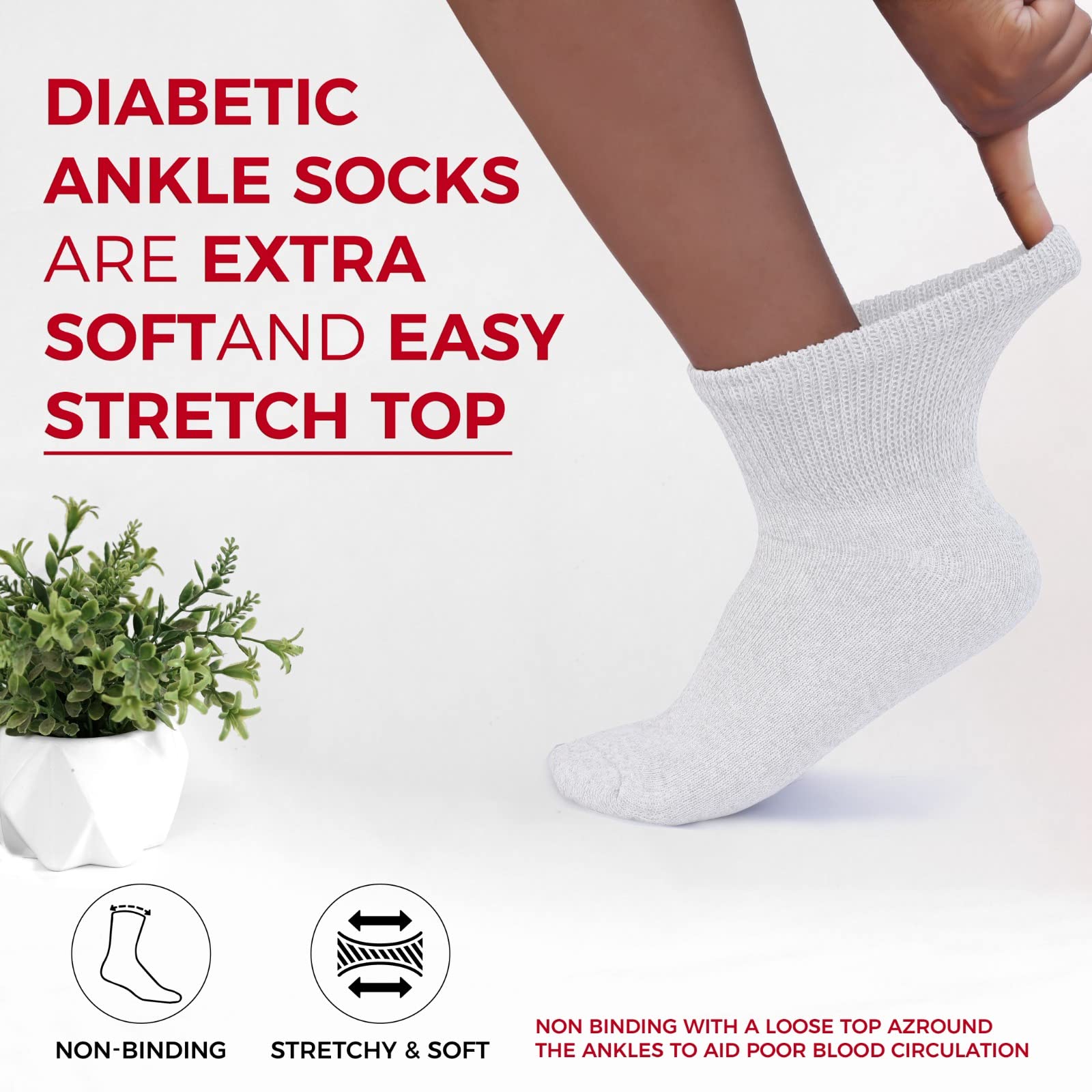 Diabetic Ankle Socks for Men & Women, Non-Binding Cotton Socks with Cushioned Sole, Soft & Breathable, 3/6/12 Pack