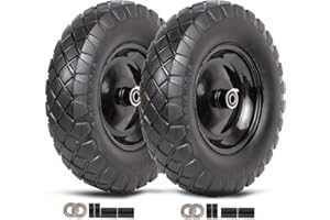 PONSYTOCN Wheelbarrow Tires 4.80/4.00-8 Flat Free-16"Universal Solid Wheels with 5/8" & 3/4" Bearings for Wheelbarrows/Hand Truck/Garden Trailers/Cart, Non-Slip Wheel Barrow Wheels and Tires Kit (2 Pack)