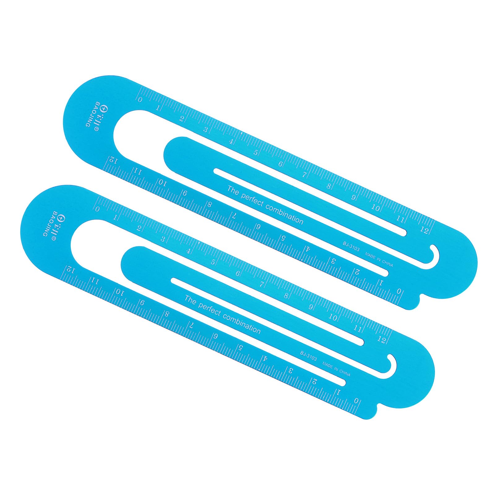Kozelo 2pcs Metric Straight Ruler - [12cm] Aluminum Scales on Both Sides Metal Paper Bookmark Clip Ruler Blue for Measurement Drawing Engineer Office Classroom Use, 1mm Minimum Scale