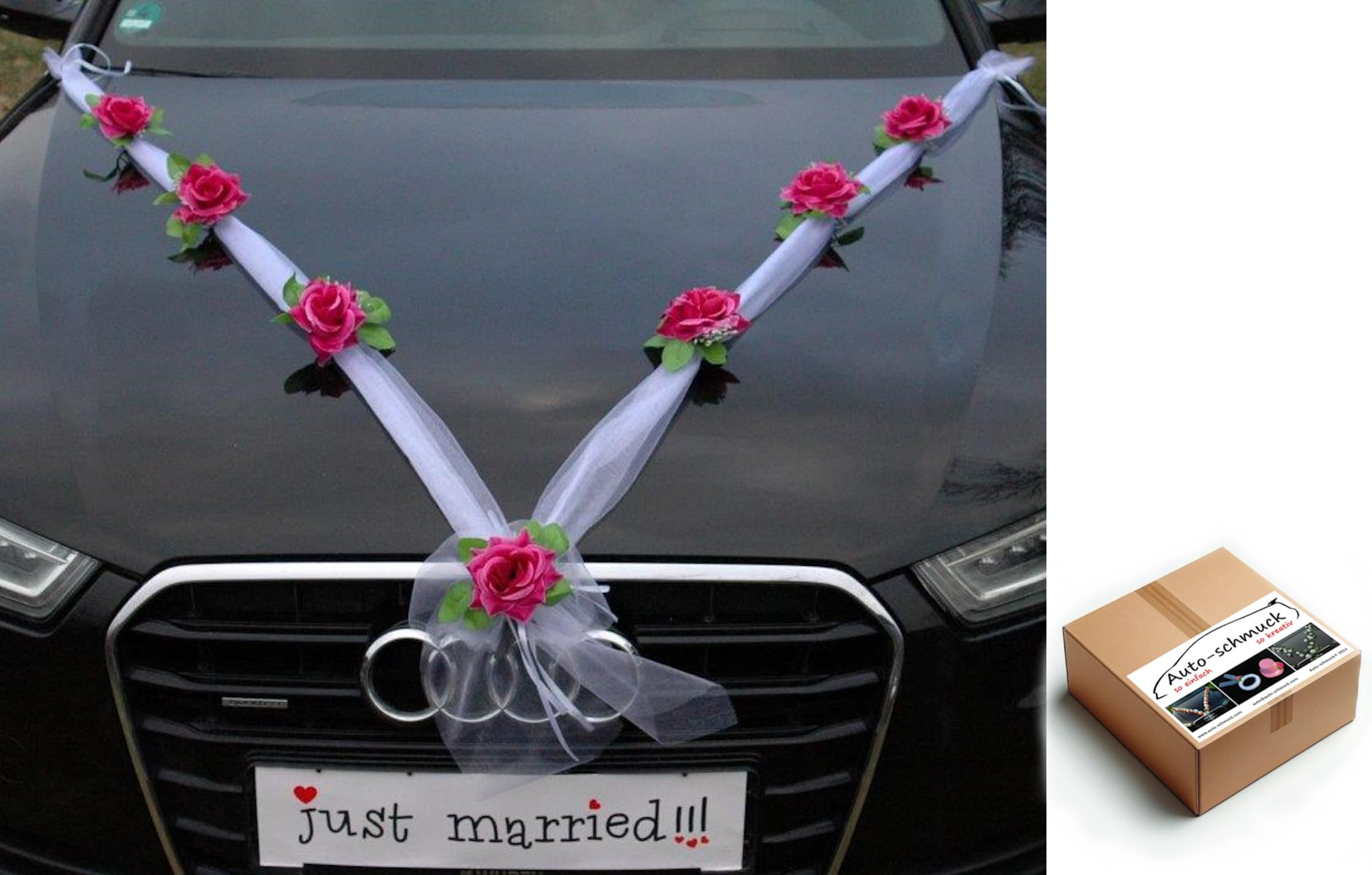 ORGANZA M Auto Schmuck Braut Paar Rose Deko Dekoration Organza M Hochzeit Car Auto Wedding Deko (Violett/Weiß) — image 1
