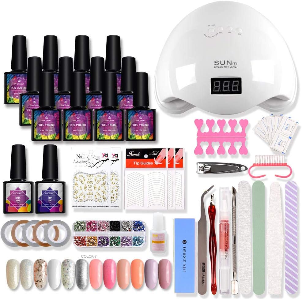 Gel Nail Polish Set, Phoenixy Gel Nail Kit with 48W Nail