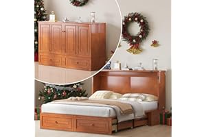 Mjkone 63.5" Width Queen Size Murphy Bed Cabinet with USB Charging Station, Modern Chest Cabinet Beds with Storage Drawers, M