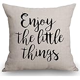 SSOIU Quote Saying Decor Throw Pillow Covers Enjoy The Little Things with Motivational Words Cotton Linen Decorative Pillow Covers for Home Sofa Bed Room Pillowcase 18"x18"