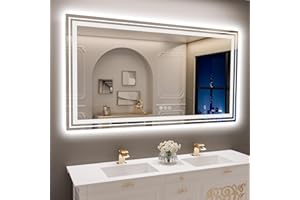 Snowdool LED Bathroom Mirror, 72"x40" with Front and Backlit, Anti-Fog, Large Bathroom Vanity Mirror for Wall, Memory Function, Stepless Dimmable, Tempered Glass (Horizontal/Vertical)