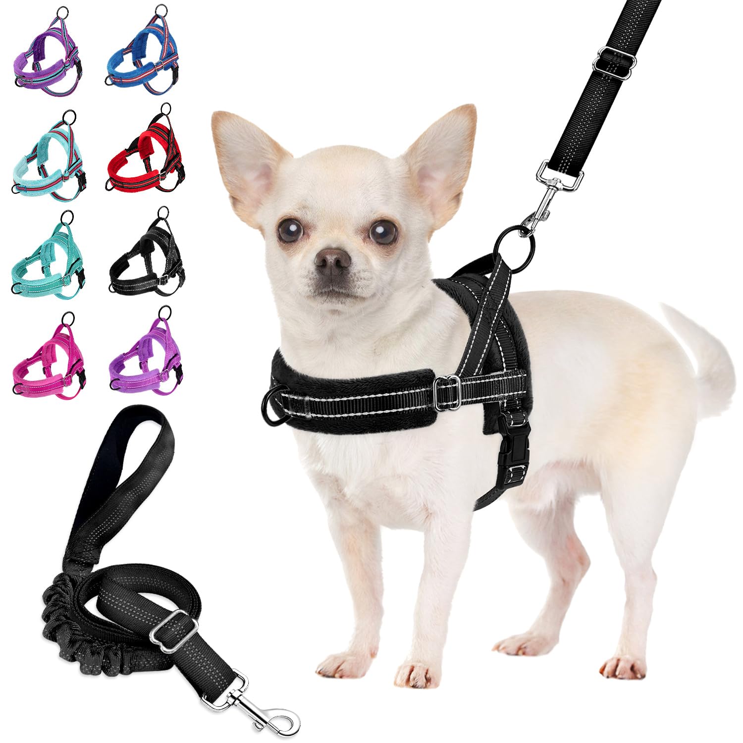 Eyein Dog Harness Medium, Anti Pull Heavy Duty Dog Harness and Lead Set, Easy for Walk Vest Soft Padded Reflective Adjustable Anti-Twist Pet Lead Quick fit for Small Puppy Dog Cat(M)