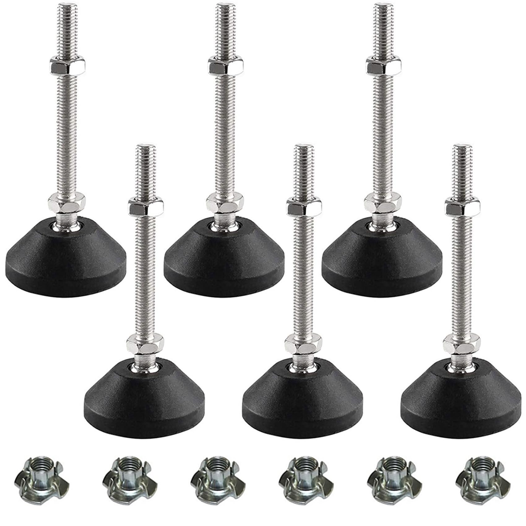 SHUIOG Pack of 6 Adjustable Foot M10 x 80 mm Adjusting Screw, Furniture Foot Base Foot Can Carry Adjustable Feet Adjusting Plate Maximum 20° Tilt (6 Pieces M10 x 80 mm x 40 mm)