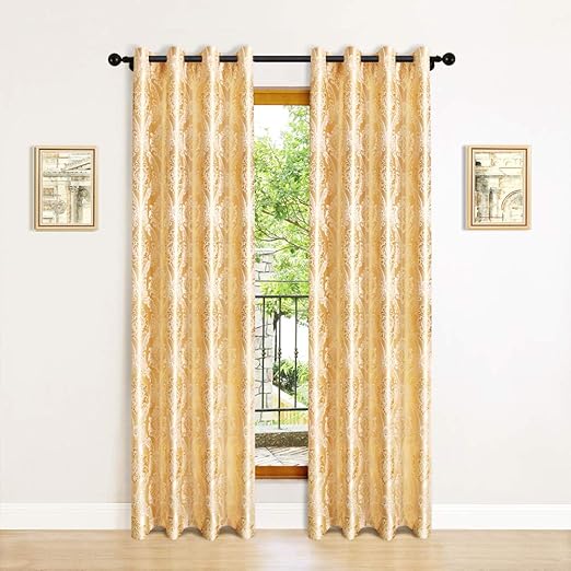 Amazon Com Jacquard Luxury Gold Curtains Drapes Window Curtains For Living Room Bedroom Curtain Grommet Top 2 Panles Damask Golden 52 W X 84 L 2 Tie Back Included Home Kitchen