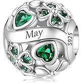 LNQOBU 925 Sterling Silve Lucky Birthstone Charm for Bracelets, With 5A Cubic Zirconia Birthday Charms Dangle Pendant Bead for Pandora Bracelets and Necklaces