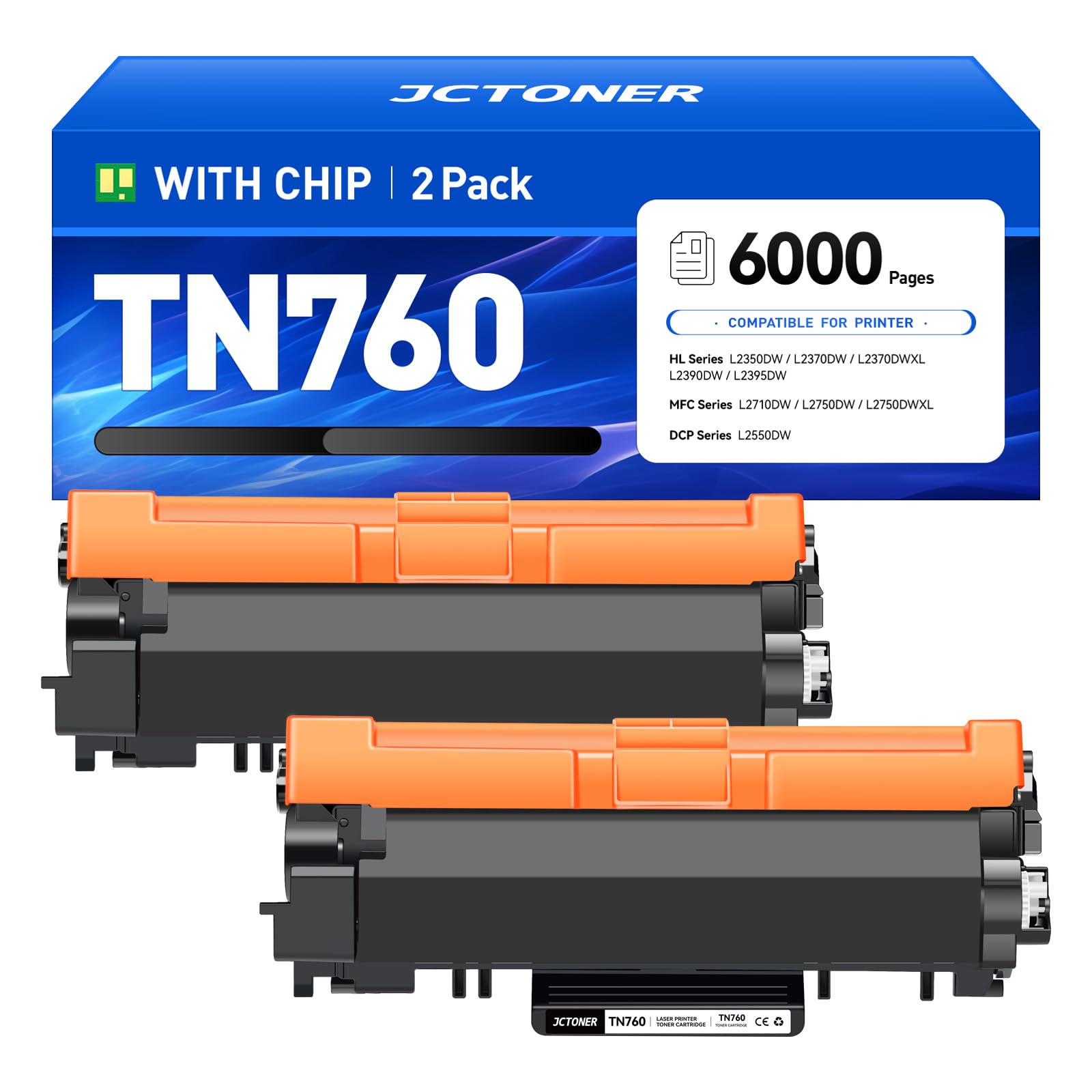 TN760 Black Toner Cartridge 2-Pack Compatible