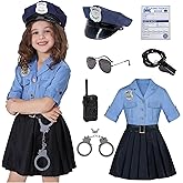 Koatobbor Girls Police Officer Costume Kids Cop Cosplay Outfits Uniform for Halloween Dress Up