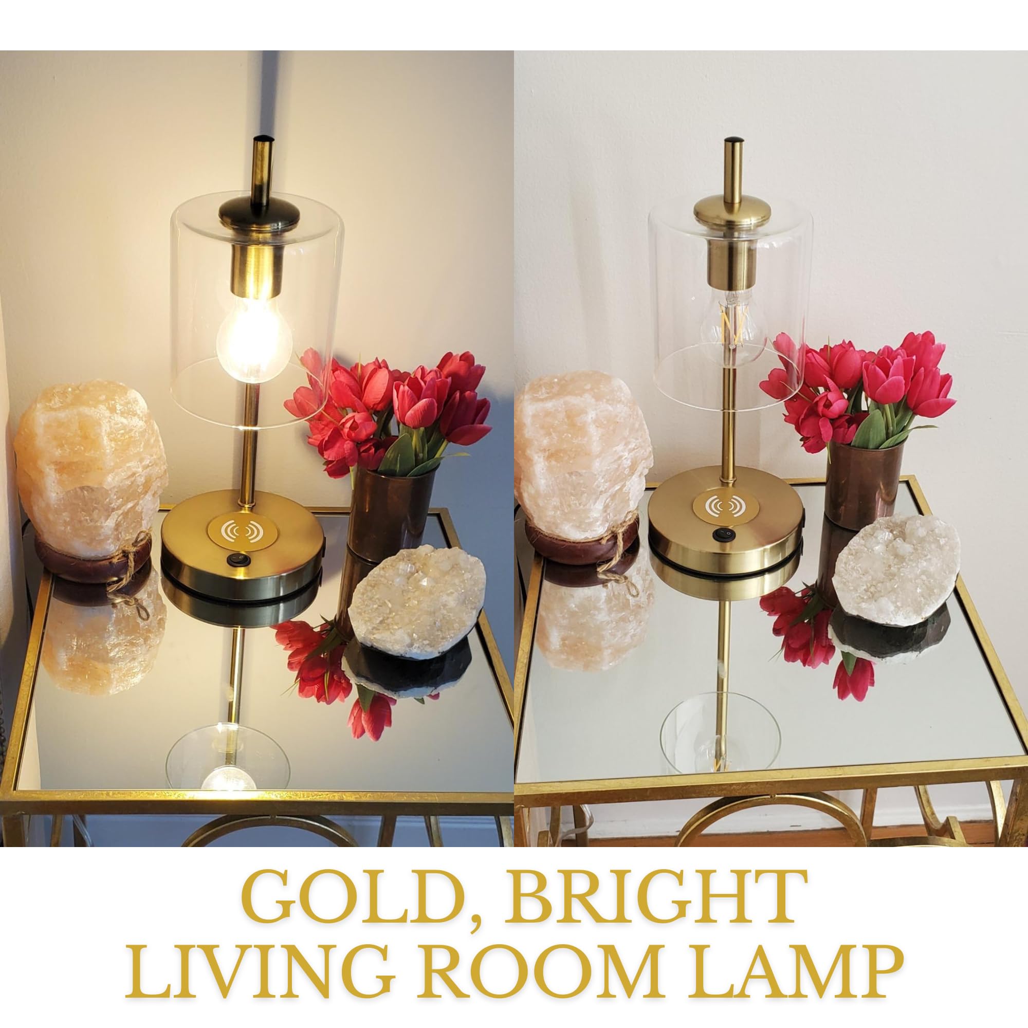 Brightech Elizabeth Table Lamp with Wireless Charging Pad and USB Port, Bedside Reading Lamp, Vintage Brass Gold Desk Lamp, Nightstand Lamp with LED Bulb for Bedroom, Living Room, Office