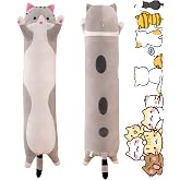 Rexinc 19.68'' Long Gray Cat Plush Pillow Toy Sleeping Pillow | Soft cat plush body pillow offering cozy hugging comfort. Ideal bedtime plushie &amp; gift for kids, girls &amp; cat lovers.