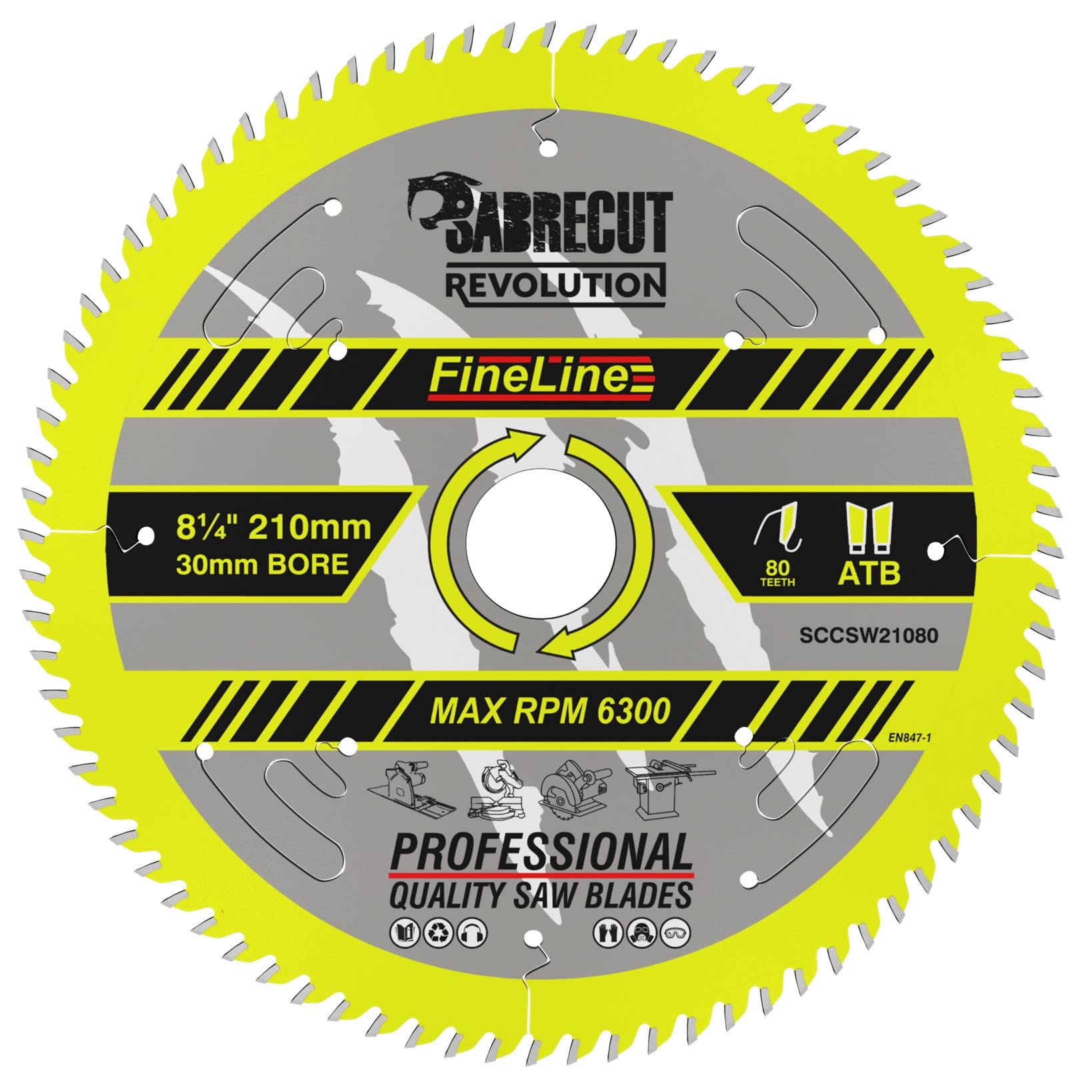 1 x SCCSW21080 SabreCut 210mm 80T x 30mm Bore FineLine Thin Kerf Wood Plywood MDF Chipboard Cross Cutting and Rip Cutting Circular Saw Blade