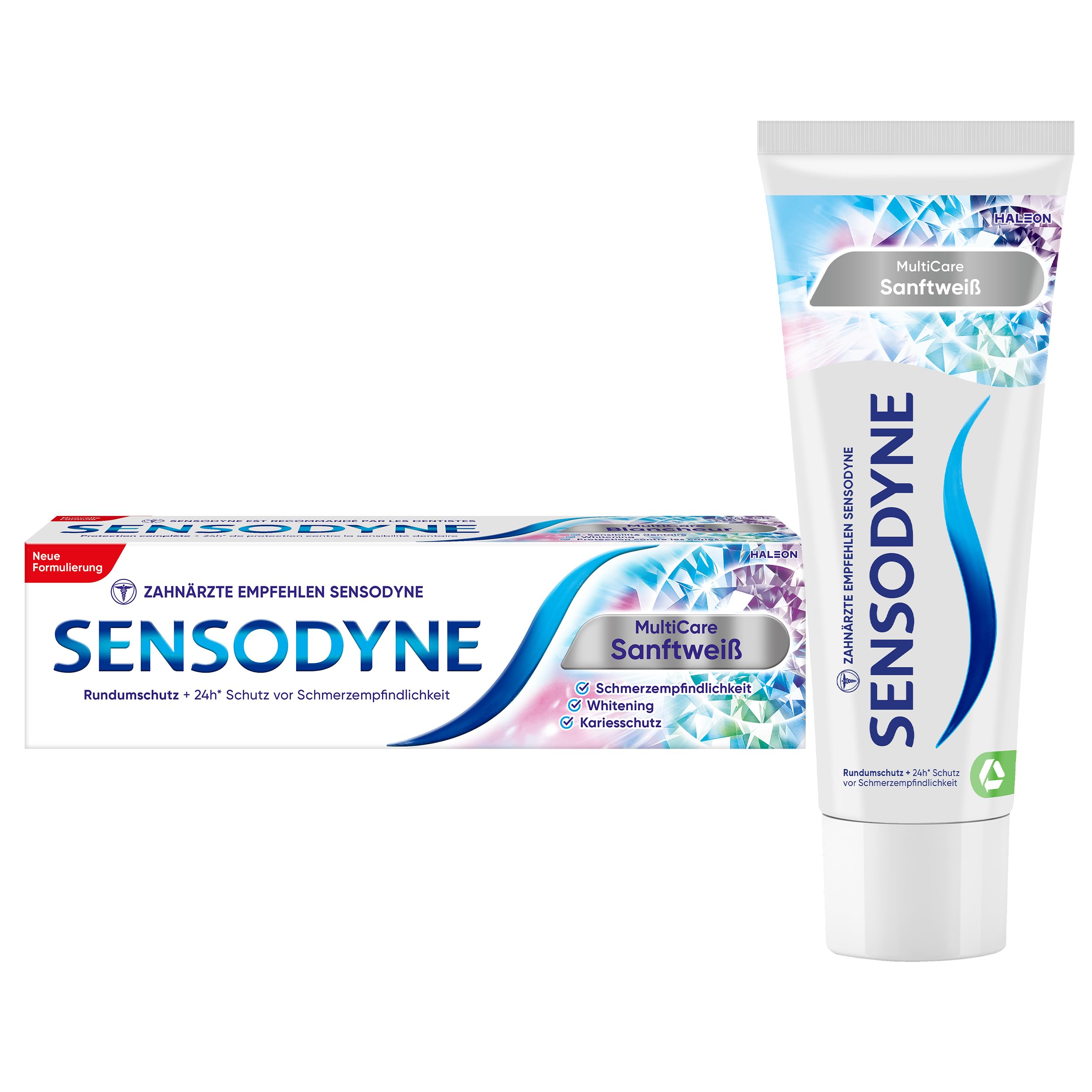 Sensodyne MultiCare Sanftweiß Zahnpasta, 75ml, tägliche Zahncreme mit Fluorid, für schmerzempfindliche Zähne