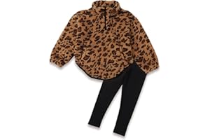 Ochine Toddler Girl Clothes 2Pcs Set, Half Zip Fleece Top & Pants Fall Winter Outfits with Pocket Girls Fleece Jacket 18M-7T