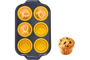 6-Cup Silicone Muffin Cups with Metal Frame, Foldable Non-Stick Muffin Tin Space-Saving Muffin Pan for Baking BPA Free,Oven D