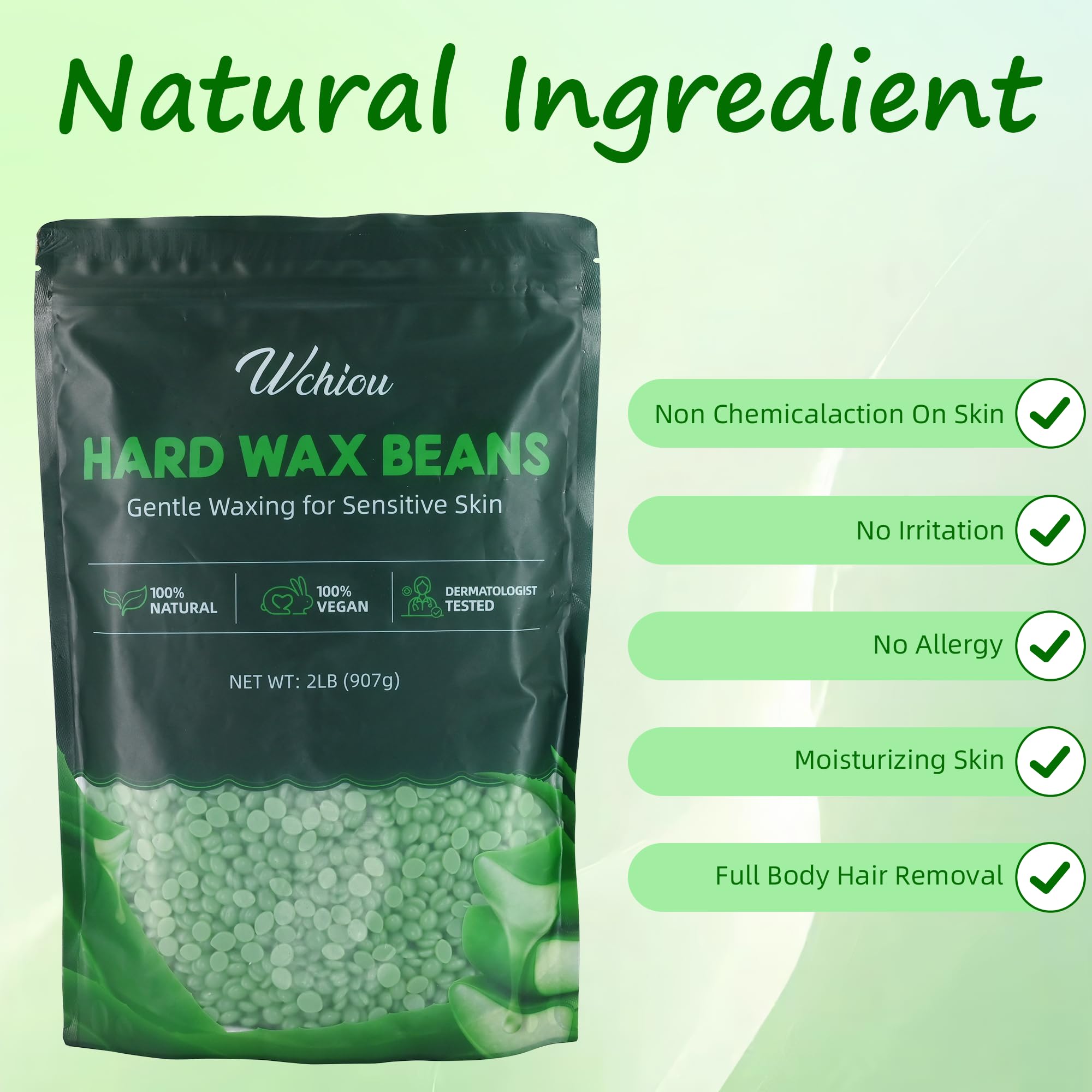 Hair Removal Wax, 2lb Wax Beads for Sensitive Skin, With Pure Aloe Vera, For Face, Eyebrow, Leg, Bikini, Brazilian Waxing, Coarse Body Hair Specific