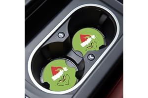 Jupswan Car Cupholder Coaster Absorbent 2 Pack Cute Funny Christmas Cartoon Rubber New Automotive Cup Holder Decal Decor Accessories for Women Men