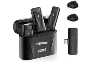 RGBlink Wireless Lavalier Microphone Compatible for iPhone 16,15 Pro Max, USB C Smartphone, Samsung, Android - Set of 2 Lapel Mic w/Noise Canceling for Content Creator, Vlogging, Recording, ASMR