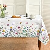 Horaldaily Spring Tablecloth 60×84 Inch Rectangular, Colorful Wild Flowers Washable Seasonal Table Cover for Party Picnic Dinner Decor