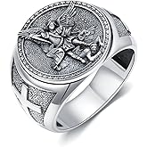 ROMANTICWORK Saint Michael Ring 925 Sterling Silver St Michael Cross Ring Christian Religious Protect Jewelry for Men Size 8