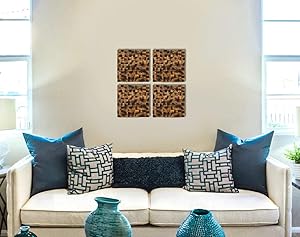 Set Of Wooden Mosaics, Wooden Wall Art, Burn Wood Decor, Rustic Wall Decor, Set Of 4