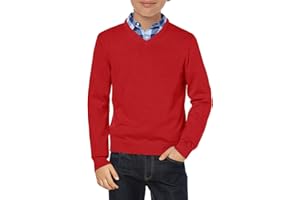 Haloumoning Boys School Uniform Sweater Kids Long Sleeve V Neck Pullover Fall Winter Clothes 5-14 Years