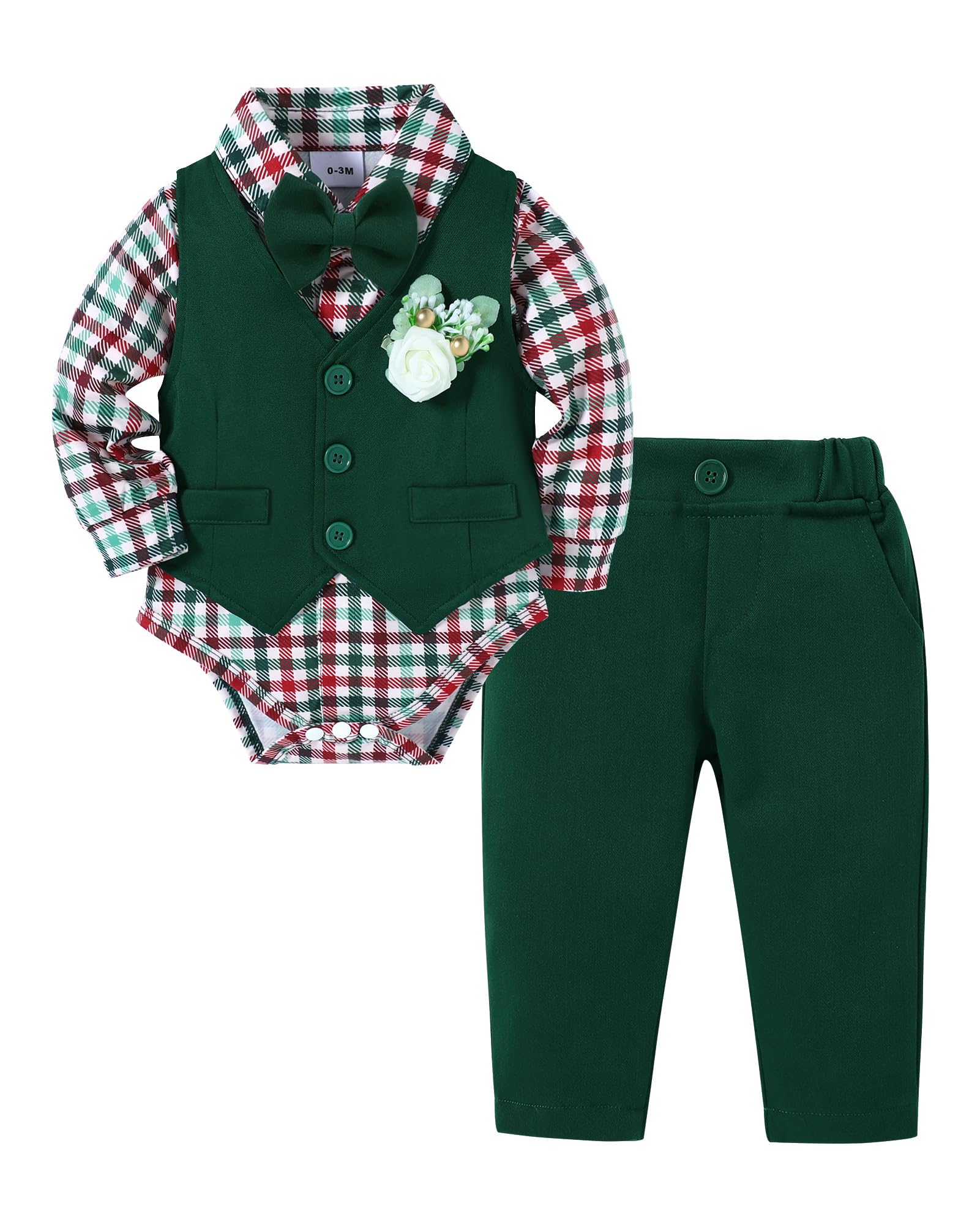 SANMIO Baby Boy Clothes Suits Infant Christmas Outfit Collared Dress Shirt+Vest+Tie+Corsage+Pants 5Pcs Baby Suit Sets Image